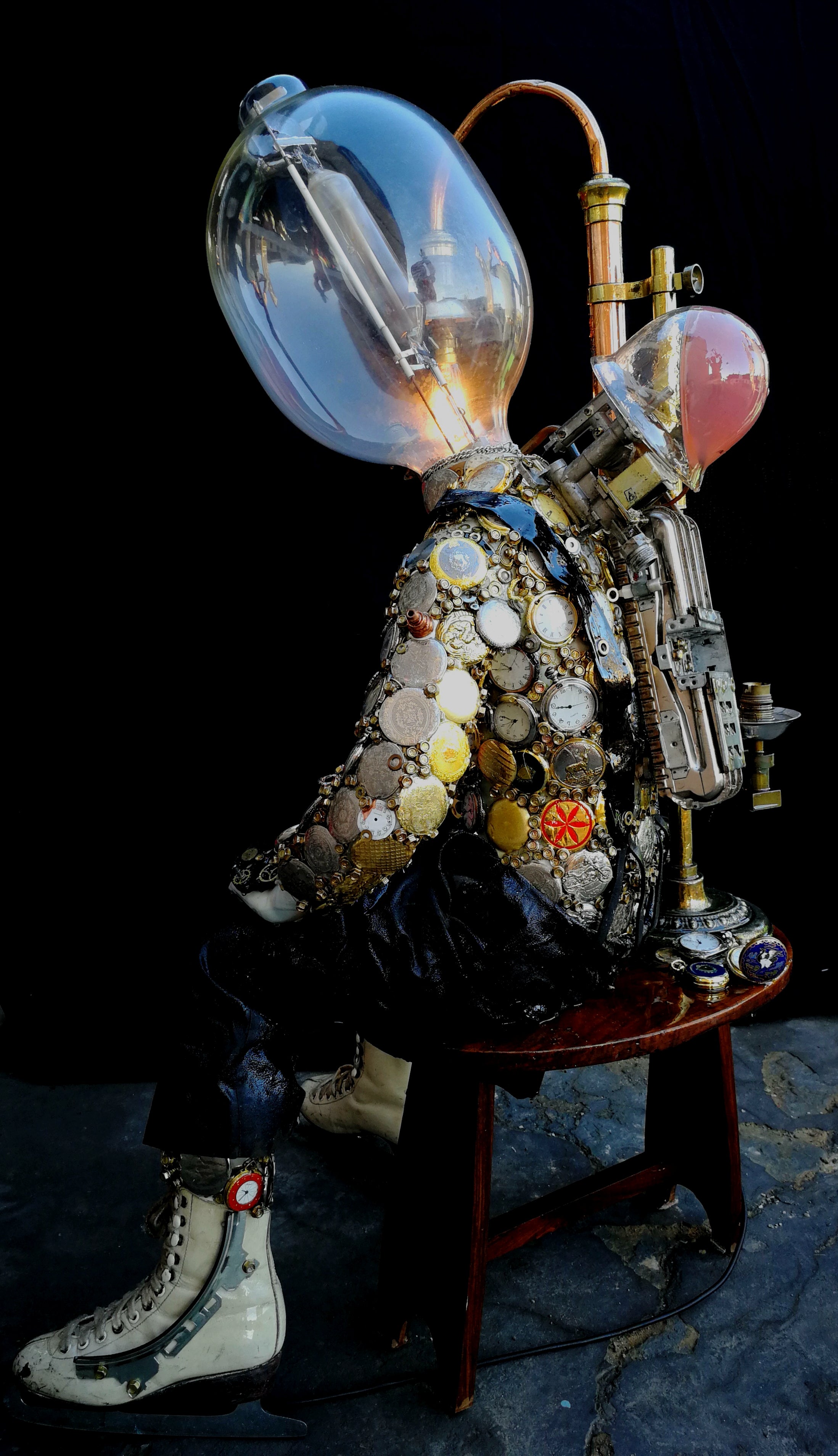 Steampunk manikin boy with pocket watch detail side view