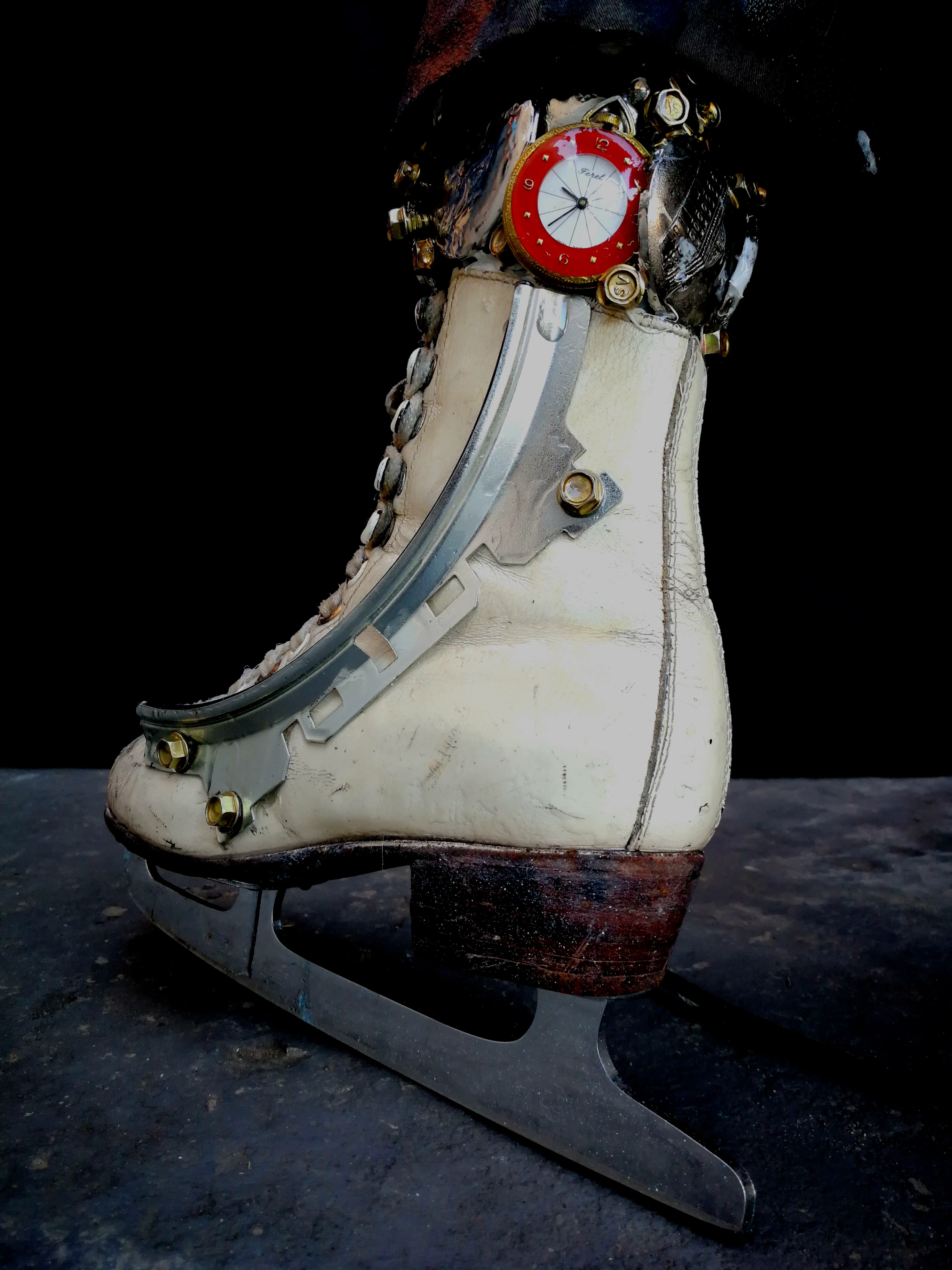 Steampunk manikin light with close up look of skating boots