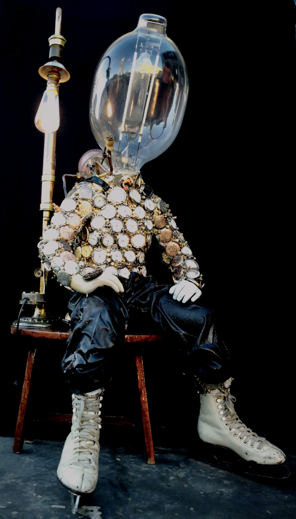 Steampunk manikin boy with pocket watch detail light front view