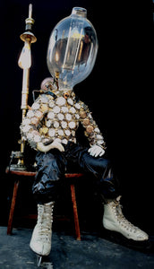 Steampunk manikin boy with pocket watch detail light front view