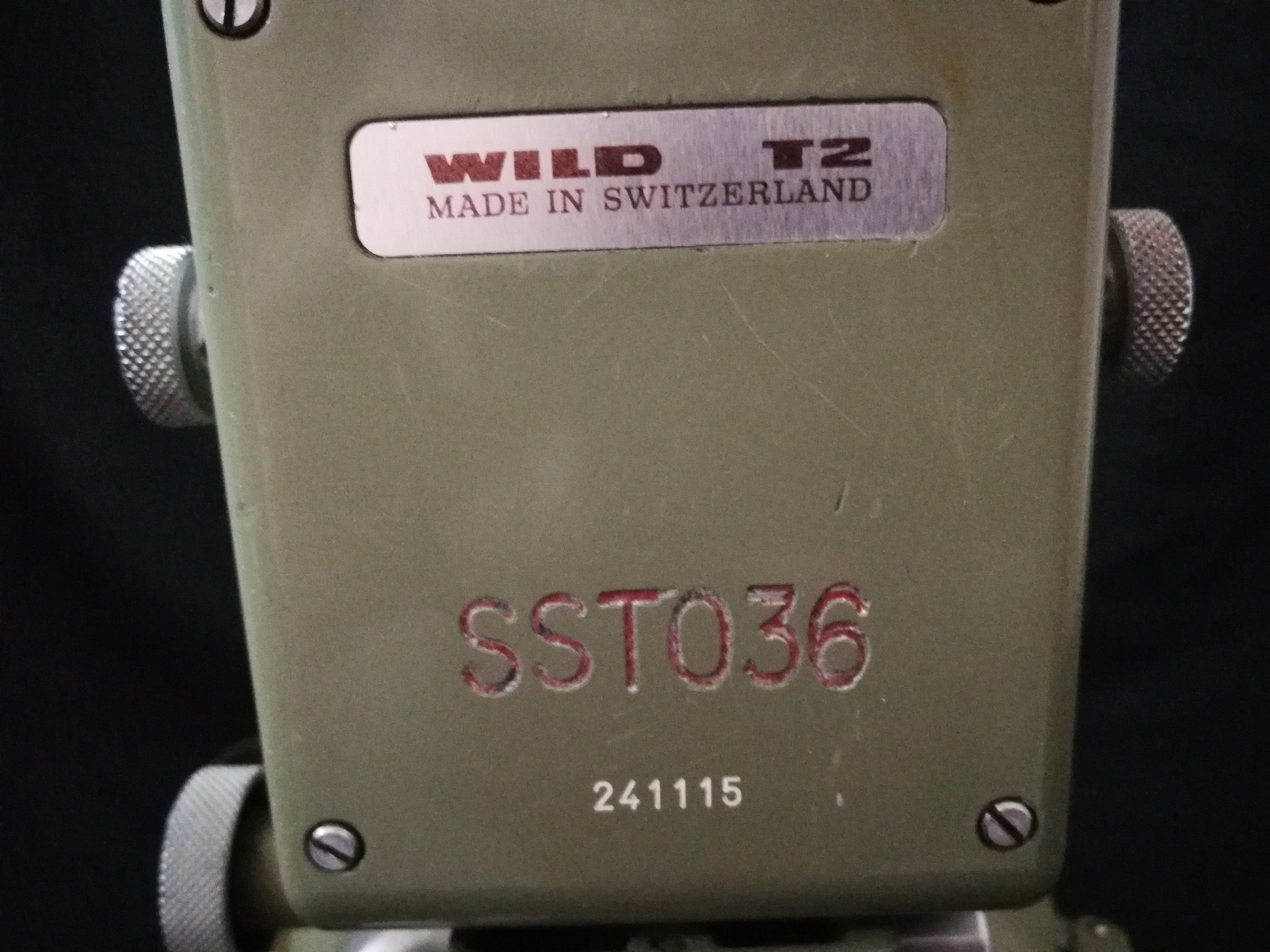 Wild T2 Heerbrugg theodolite close up view of name plate