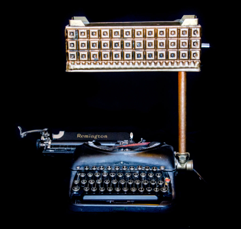 Antique 1930's Remington Model 5 typewriter lamp-classic look, ideal as bedside or table lamp-front view