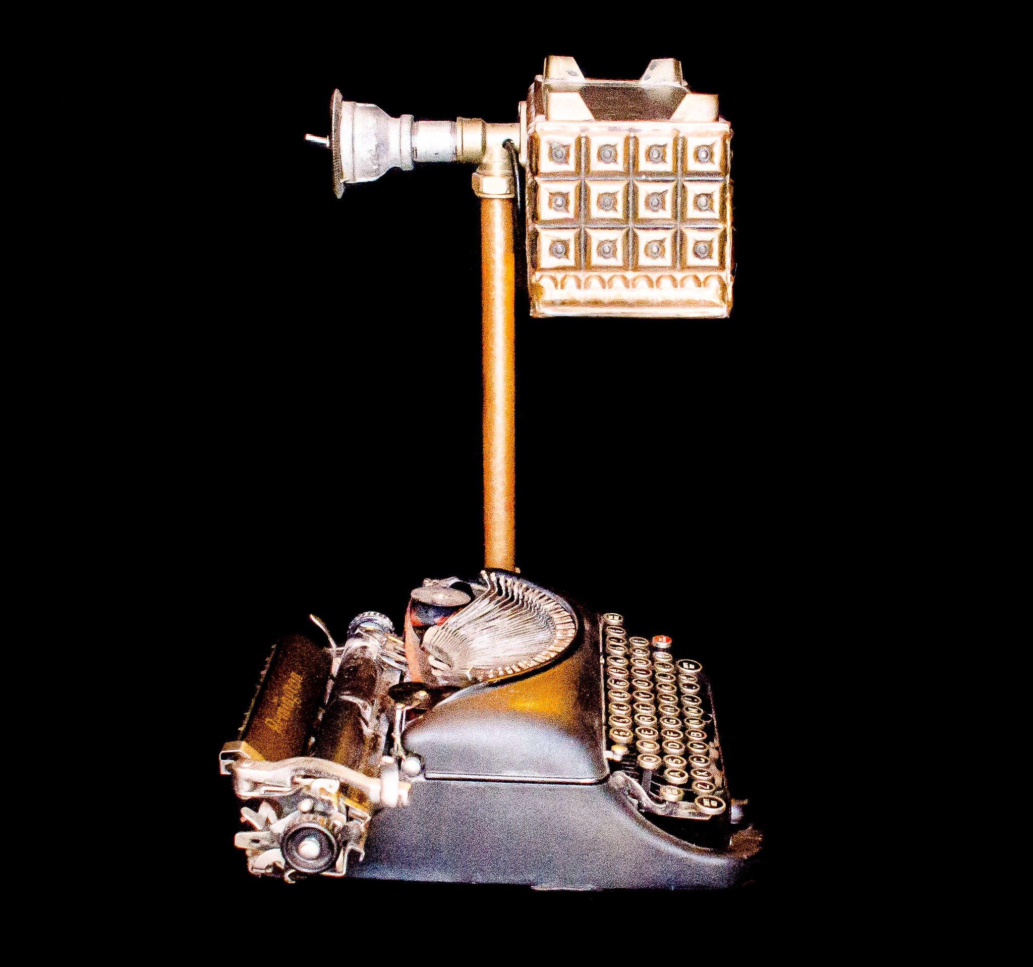 Antique 1930's Remington Model 5 typewriter lamp-classic look, ideal as bedside or table lamp-side view